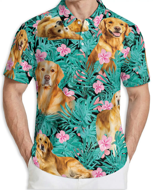 Golden Retriever Tropical Hibiscus Polo Shirt-Hawaiian Floral Dog Print | Netecom