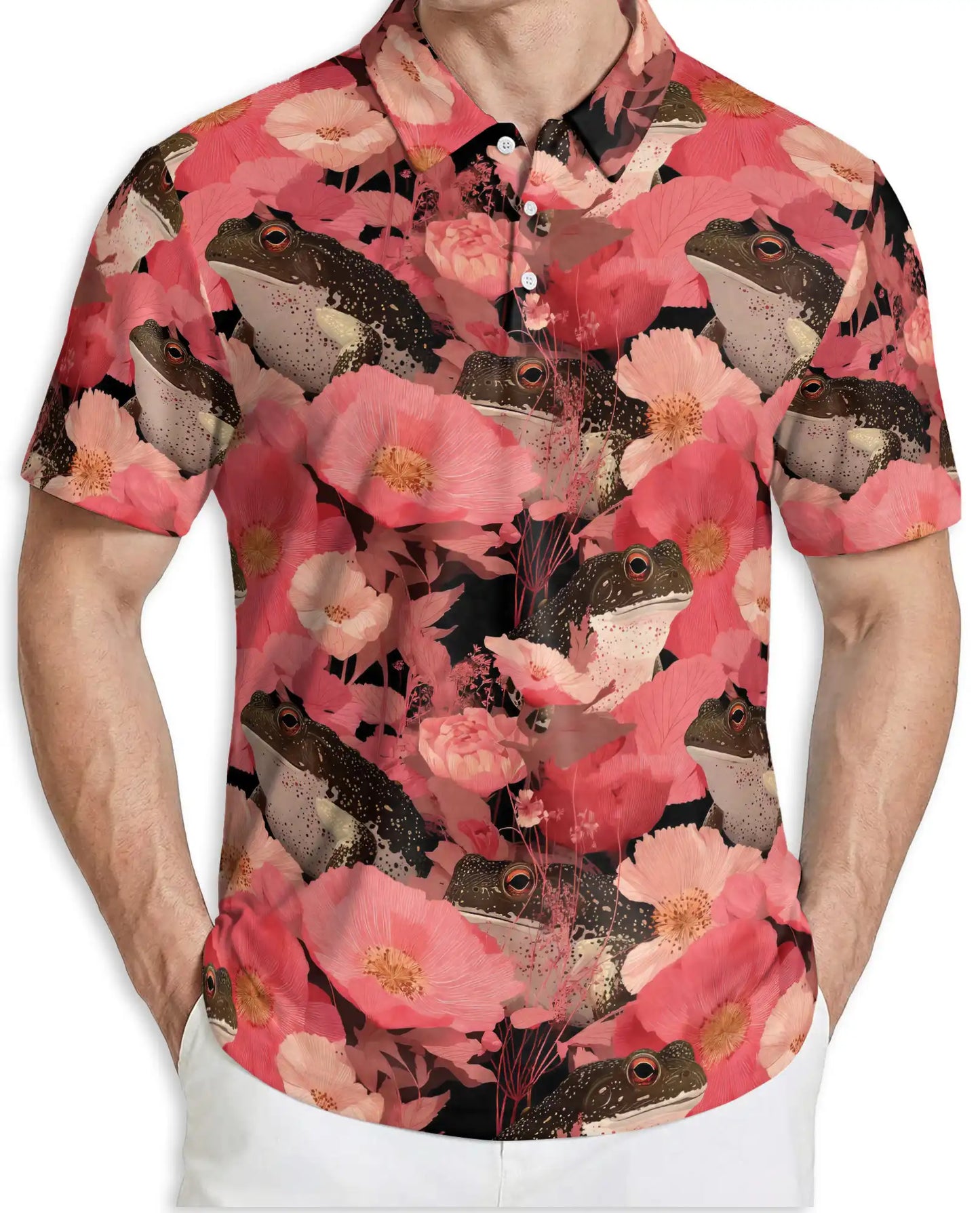 Floral Frog Garden Polo Shirt Botanical Wildflower Nature Pattern | Netecom