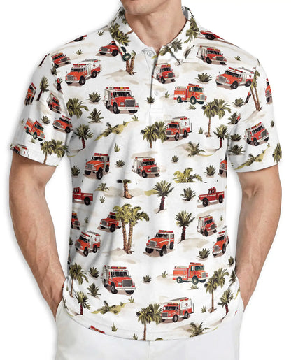 Fire Truck Pattern Polo Shirt | Netecom