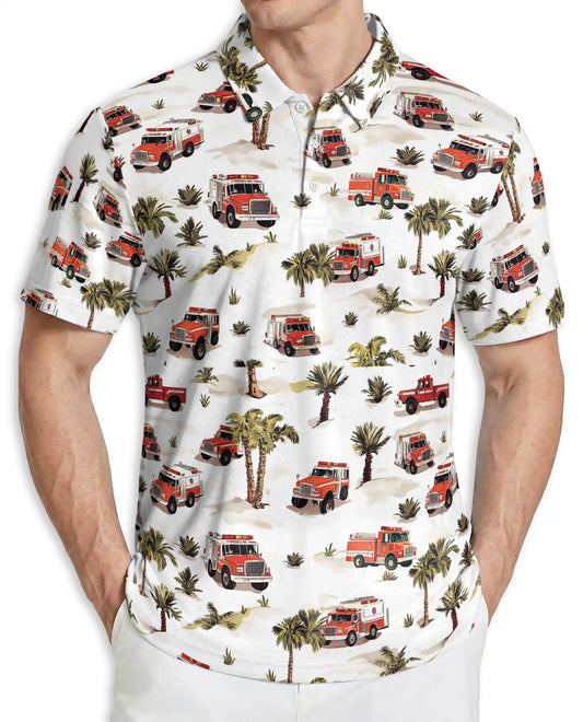 Fire Truck Pattern Polo Shirt | Netecom