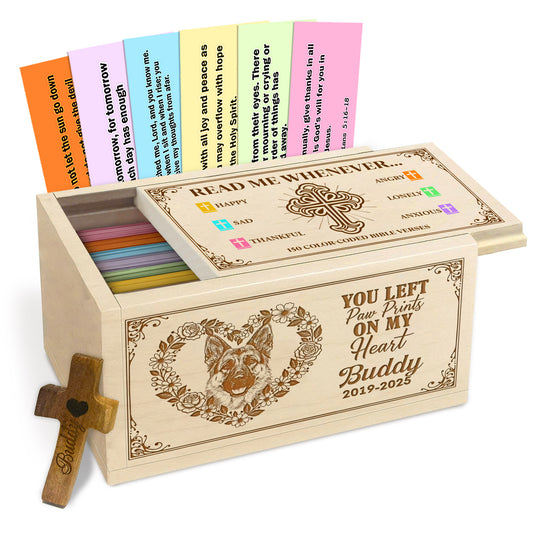 Netecom Personalized Dog Memorial Bible Verse Box with 150 Color-Coded Scriptures, Custom Name & Year on Box, Custom Name on Wooden Cross – Christian Faith Keepsake for Dog Loss, Comfort & Reflection