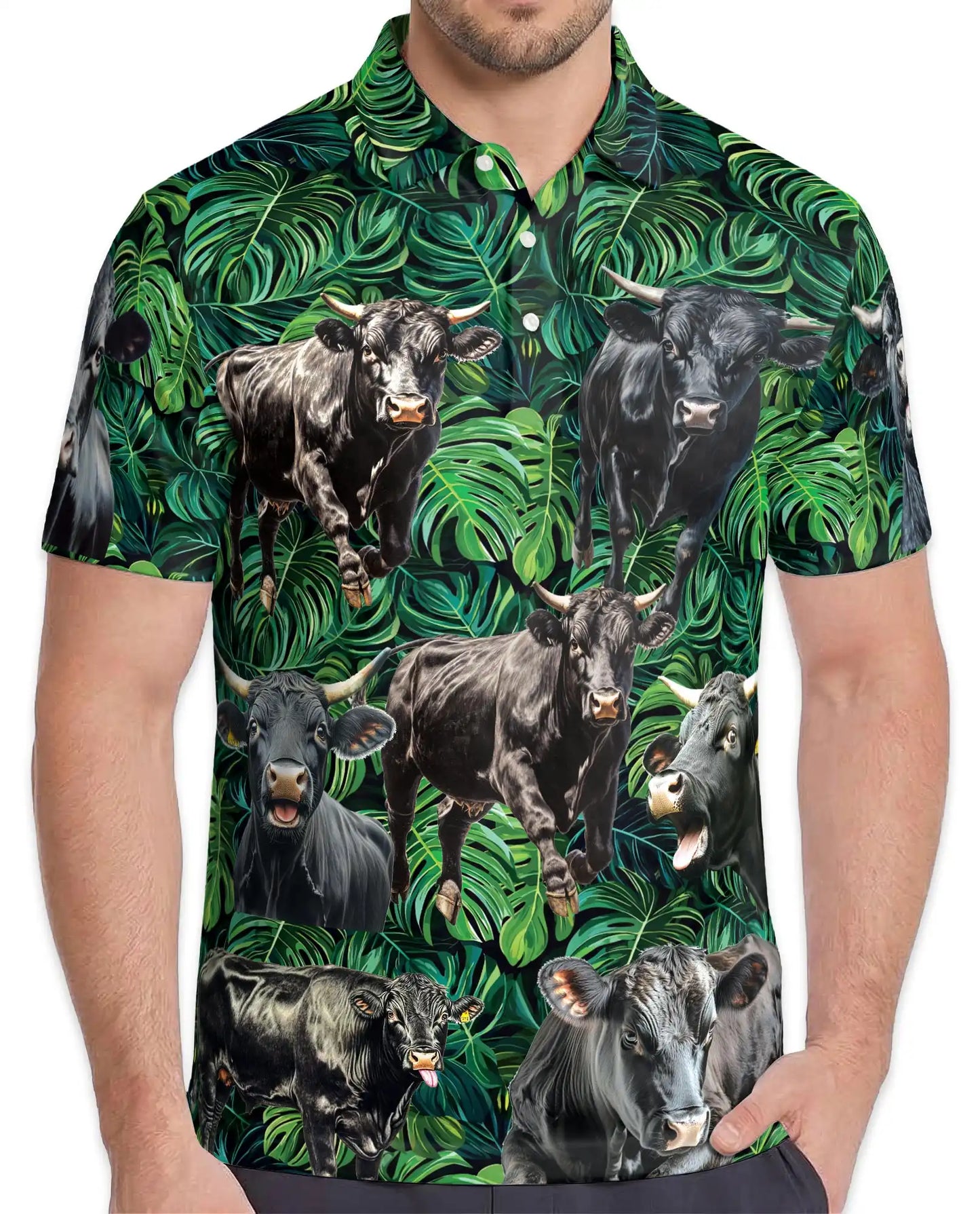 Black Angus Cattle Polo Shirt - Tropical Ranch Farm Style | Netecom