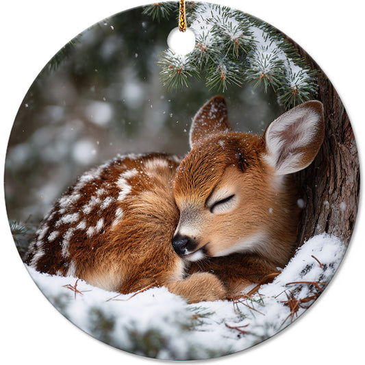 Netecom Cute Reindeer Christmas Ornament, Winter Forest Snowflake Ceramic Ornament for Xmas Tree Hanging Decorations Gift, Reindeer Lover Gifts, Holiday Party Present