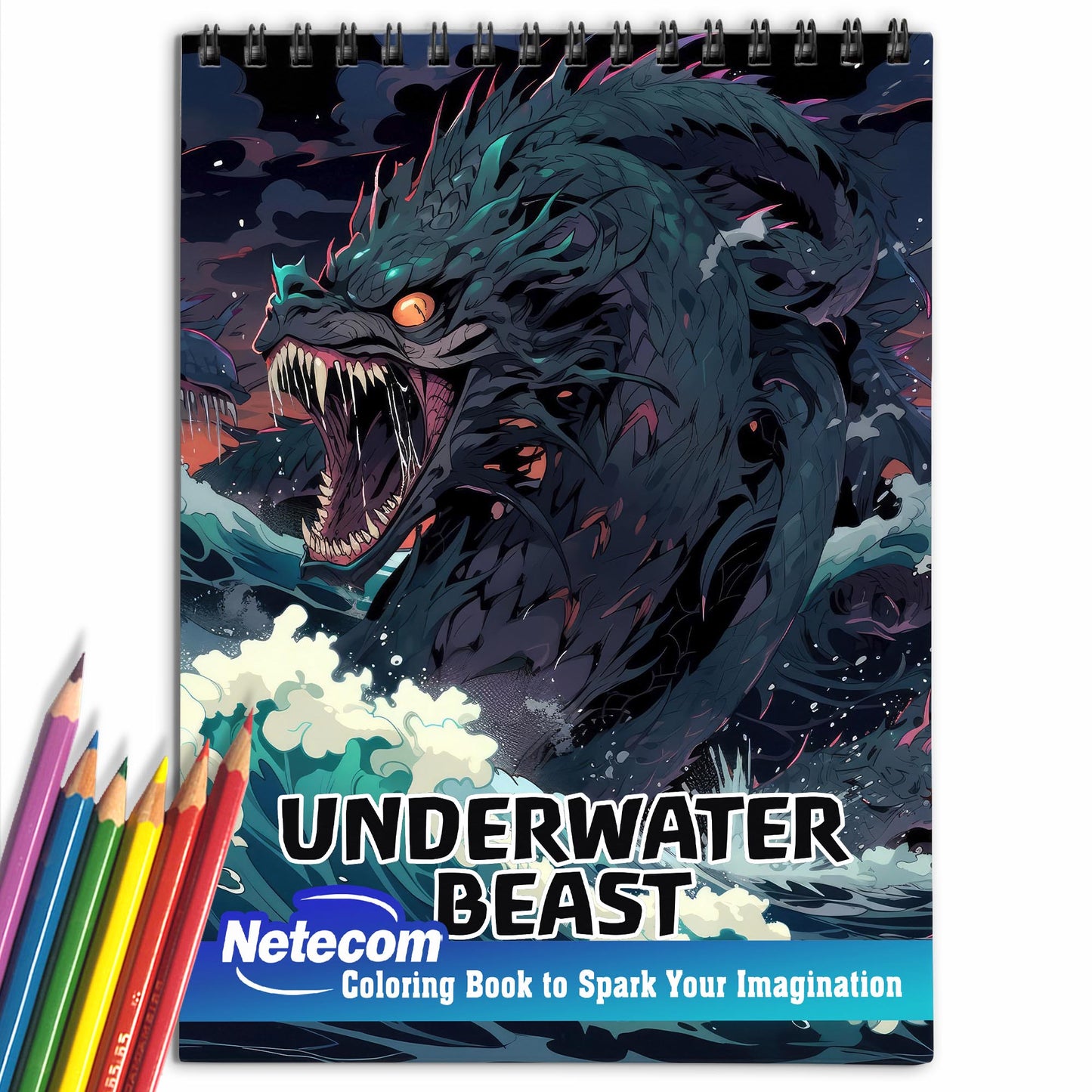 Underwater Beast Spiral Bound Coloring Book, Dive into the Depths with 30 Enchanting Coloring Pages, Exploring the Enigmatic World of Underwater Beasts