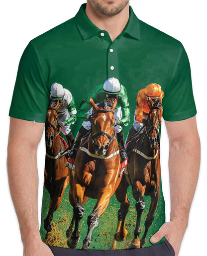 Green Horse Racing Polo Shirt for Men – Equestrian Sport Style | Netecom