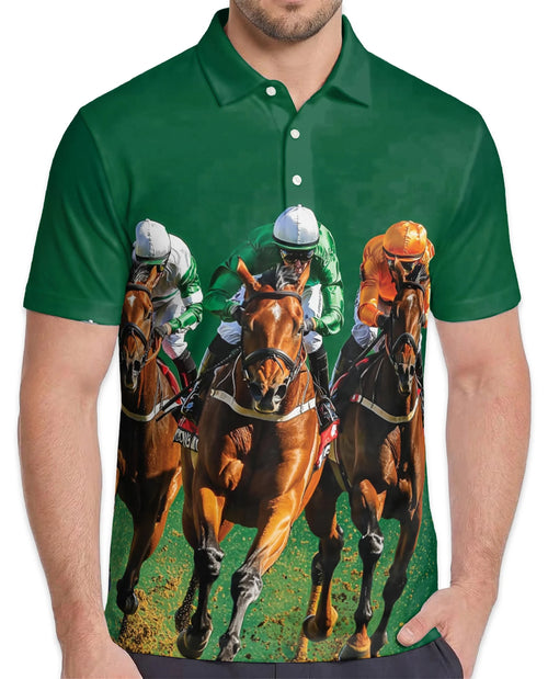 Green Horse Racing Polo Shirt for Men – Equestrian Sport Style | Netecom
