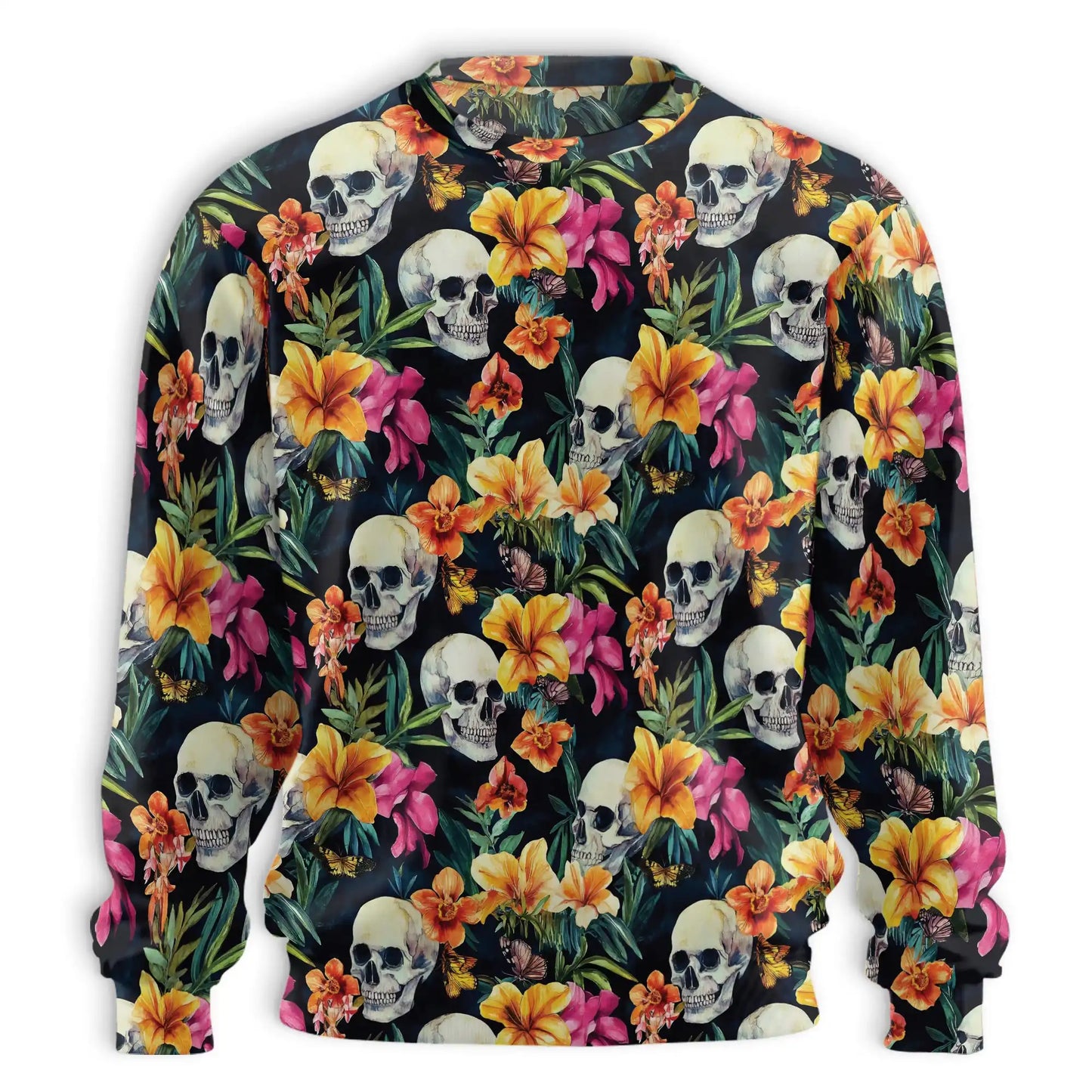 Tropical Skull Colorful Sweatshirt, 3D All Over Print Tropical Skull Crewneck Pullover for Men Women, Skull Lover Gift - Netecom