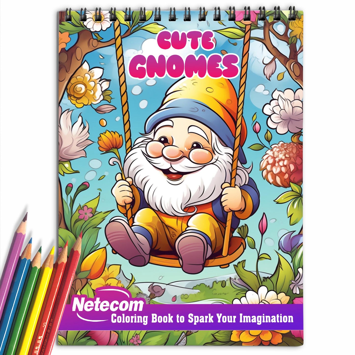 Cute Gnomes Spiral Bound Coloring Book: Unleash Your Creativity with 30 Coloring Pages, Featuring Charming Illustrations of Cute Gnomes in Enchanting Gardens