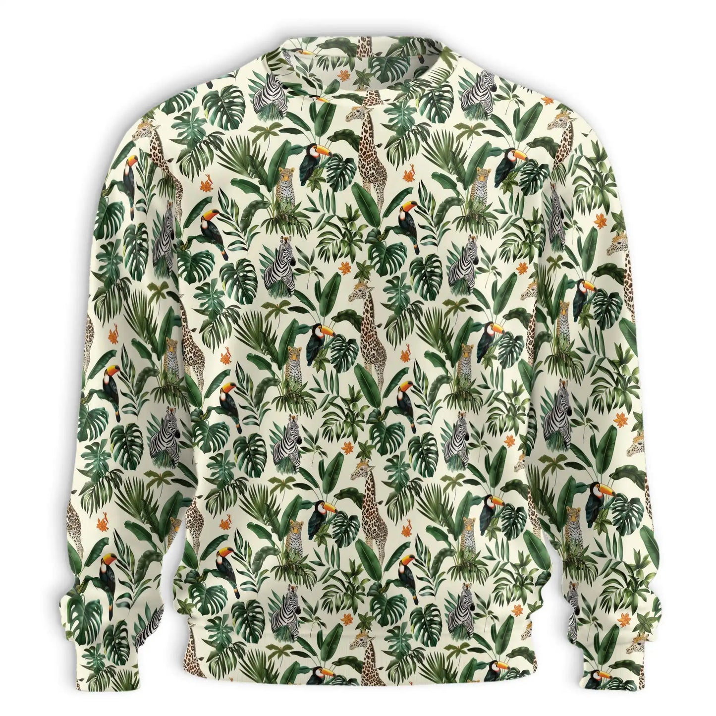 Botanical Jungle Animal Sweatshirt, 3D All Over Print Tropical Wildlife Crewneck Pullover for Men Women, Animal Lover Gift - Netecom