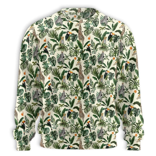 Botanical Jungle Animal Sweatshirt, 3D All Over Print Tropical Wildlife Crewneck Pullover for Men Women, Animal Lover Gift - Netecom