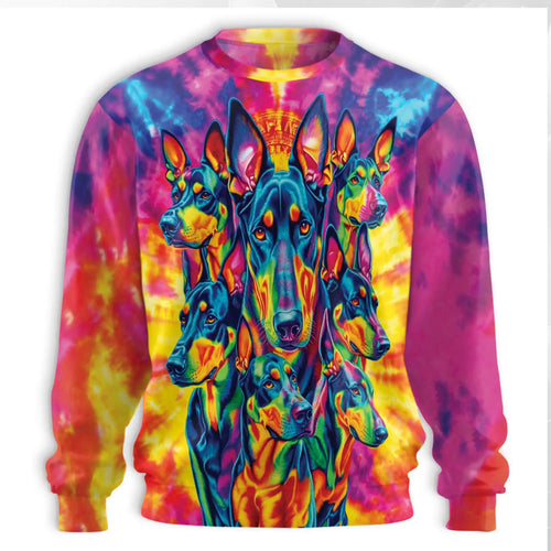 Colorful Doberman Pinscher Sweatshirt, 3D All Over Print Dog Crewneck Pullover for Men Women, Doberman Lover Gift - Netecom