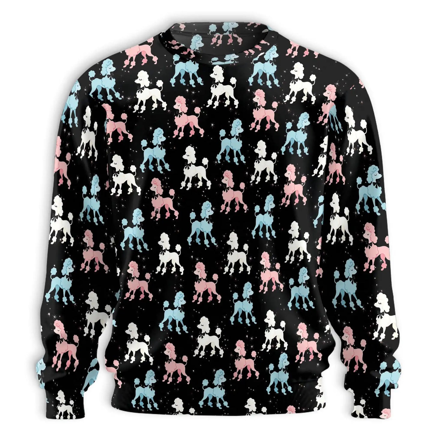 Retro Pink and Blue Poodle Sweatshirt, 3D All Over Print Vintage Dog Crewneck Pullover for Men Women, Poodle Lover Gift - Netecom