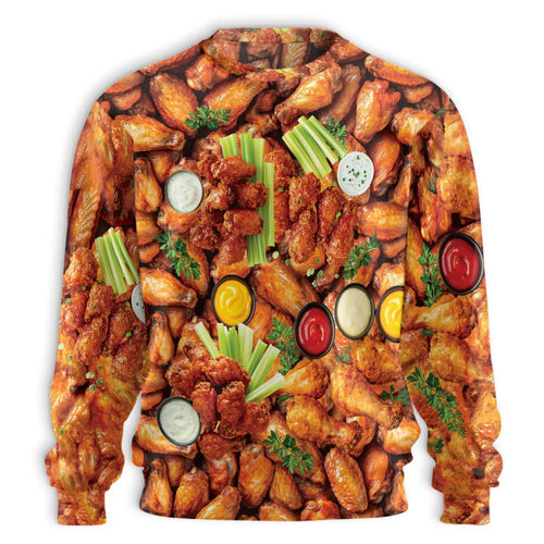 Chicken Wing Sweatshirt, 3D All Over Print Fried Chicken Food Crewneck Pullover for Men Women, Chicken Wing Lover Gift - Netecom
