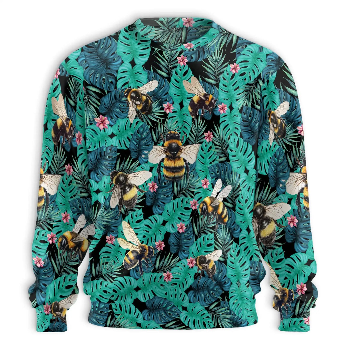 Bee Tropical Sweatshirt, 3D All Over Print Tropical Floral Crewneck Pullover for Men Women, Bee Lover Gift - Netecom