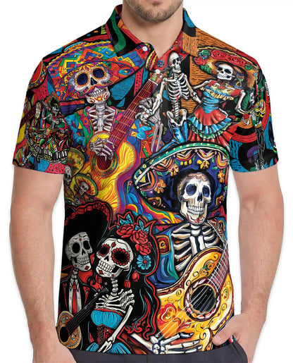 Colorful Skeleton Guitar Polo Shirt for Men – Musical Skull Design | Netecom
