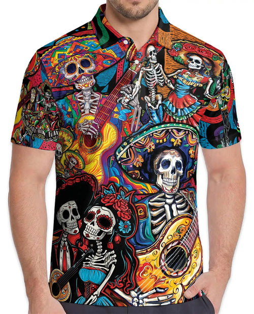 Colorful Skeleton Guitar Polo Shirt for Men – Musical Skull Design | Netecom