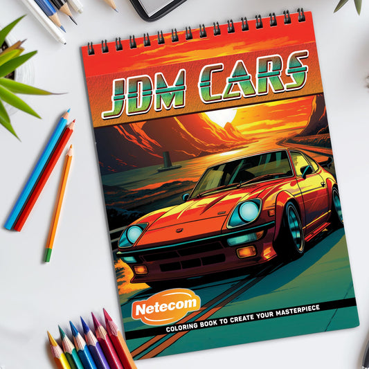 JDM Cars Spiral Bound Coloring Book, Japanese Domestic Market Cars for Automotive Fans, Great for Car Enthusiasts and JDM Culture Lovers