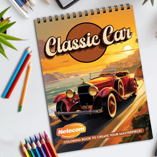 Classic Cars Spiral Bound Coloring Book, Timeless Classic Cars for Nostalgic Coloring, Ideal for Auto Enthusiasts and Vintage Car Admirers