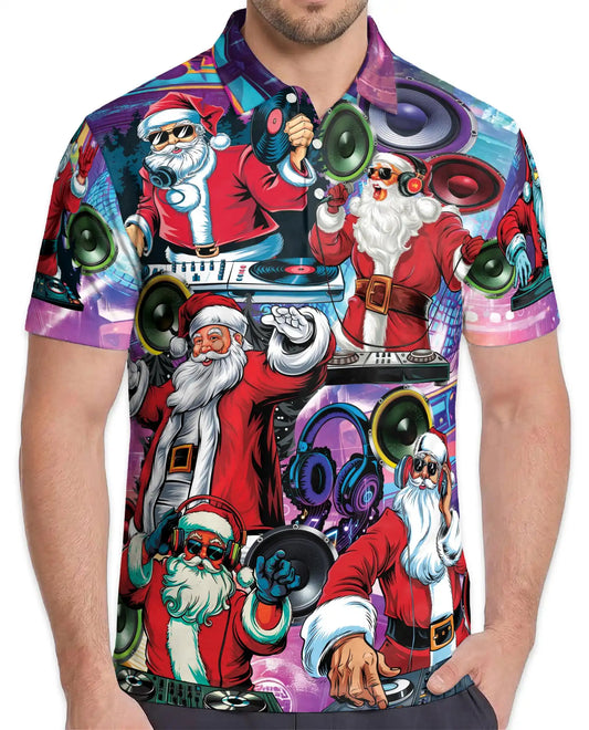 DJ Santa Claus Christmas Party Polo Shirt for Men- Funny Holiday Xmas | Netecom