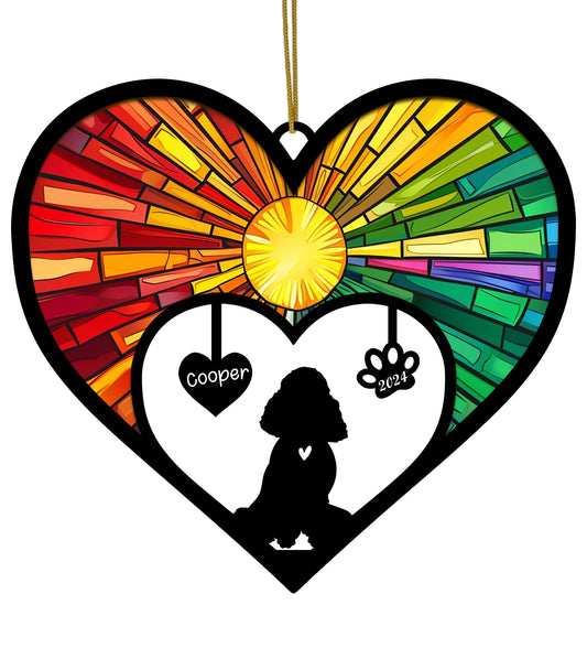 Netecom Poodle Dog Memorial Suncatcher, Personalized Poodle Memorial Ornament with Name Date, Bereavement Gift Loss of Dog, Pet Loss Sympathy Gift, Dog Passing Away Gift