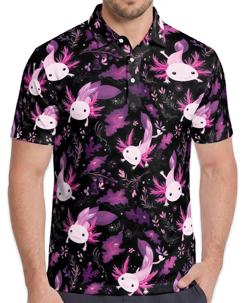 Purple Axolotl Polo Shirt for Men – Cute Aquatic Style | Netecom