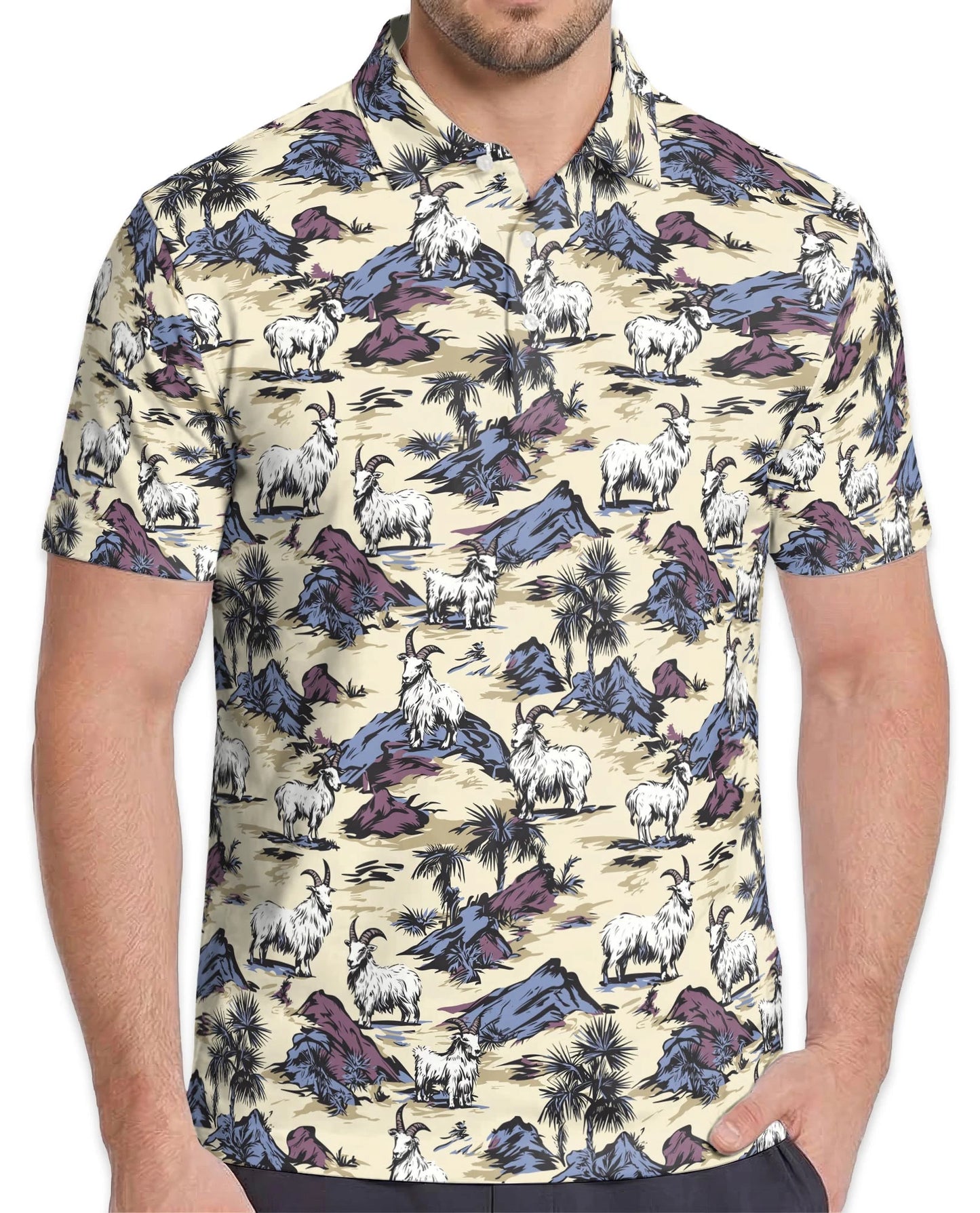 Goat Island Polo Shirt for Men – Tropical Animal Vacation Style | Netecom