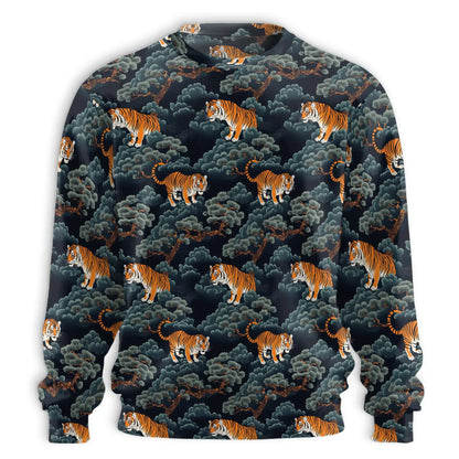 Japanese Tiger Sweatshirt, 3D All Over Print Traditional Tiger Pattern Crewneck Pullover for Men Women, Japanese Art Lover Gift - Netecom