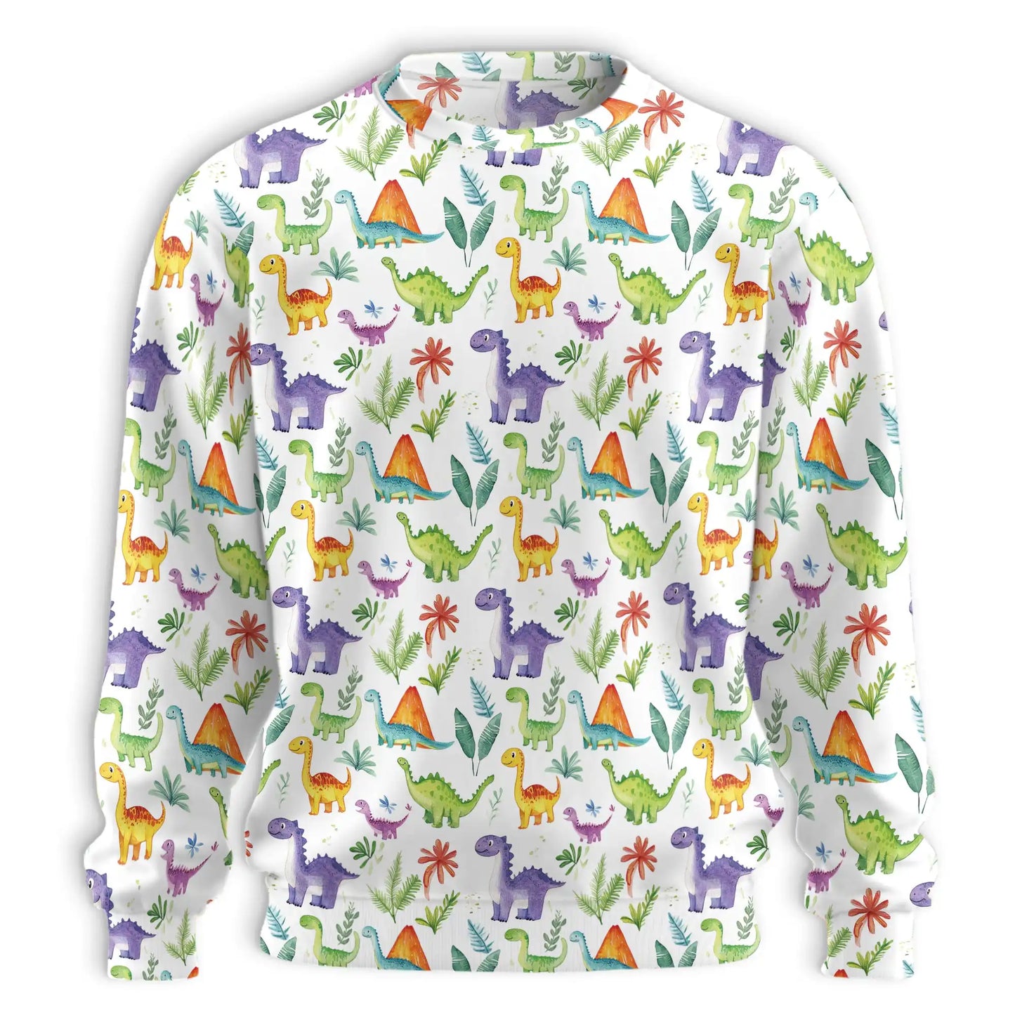 Dinosaur Cute Tropical Sweatshirt, 3D All Over Print Prehistoric Beach Crewneck Pullover for Men Women, Dinosaur Lover Gift - Netecom