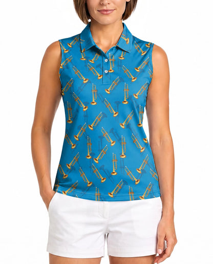 Trombone Pattern Sleeveless Polo Shirt for Women | Netecom