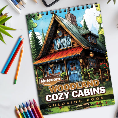 Woodland Cozy Cabins Spiral Bound Coloring Book, Cozy Country Cabins for a Rustic and Relaxing Art Retreat, Great for Those Seeking Serenity and Natural Charm