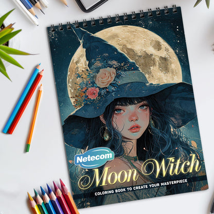 Moon Witch Spiral Bound Coloring Book, Magical Moon Witch Scenes for a Mystical Art Adventure, Ideal for Fans of Fantasy and Witchcraft