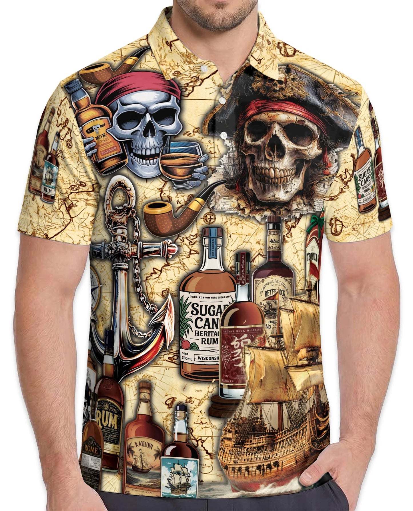 Caribbean Pirate Skull Polo Shirt for Men – Tropical Adventure Style | Netecom