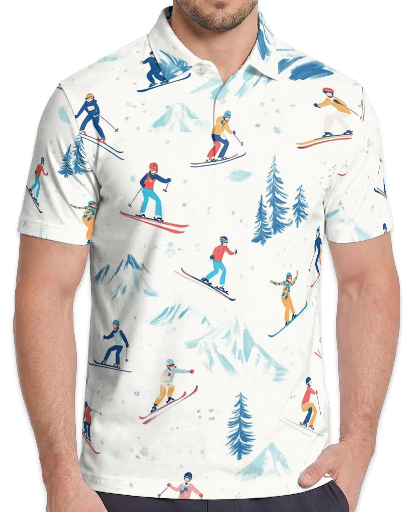 Ski Pattern Polo Shirt for Men – Winter Sports Style | Netecom