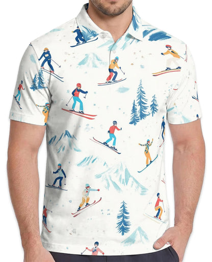Ski Pattern Polo Shirt for Men – Winter Sports Style | Netecom