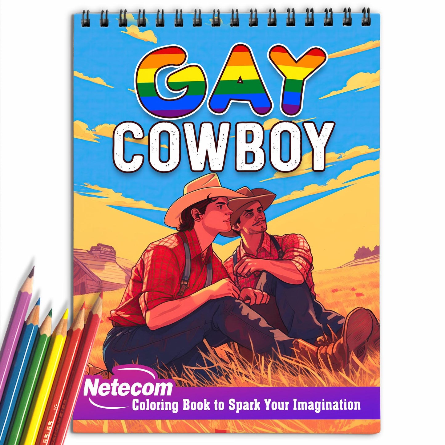 Gay Cowboy Spiral Bound Coloring Book, Immerse Yourself in 30 Whimsical Coloring Pages, Reflecting the Passion and Connection of Gay Cowboys in the Wild West