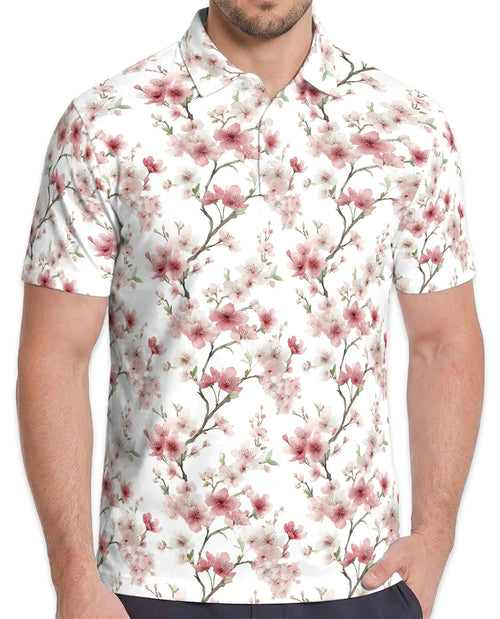 Cherry Blossom Pattern Polo Shirt for Men – Japanese Floral Style | Netecom