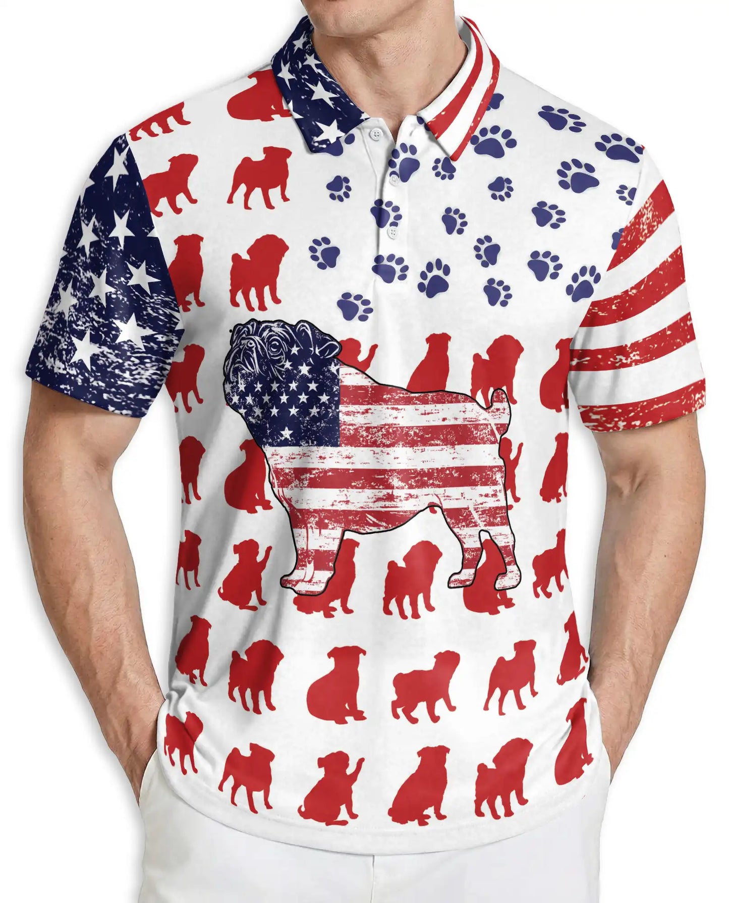 American Flag Pug Dog Polo Shirt | Netecom