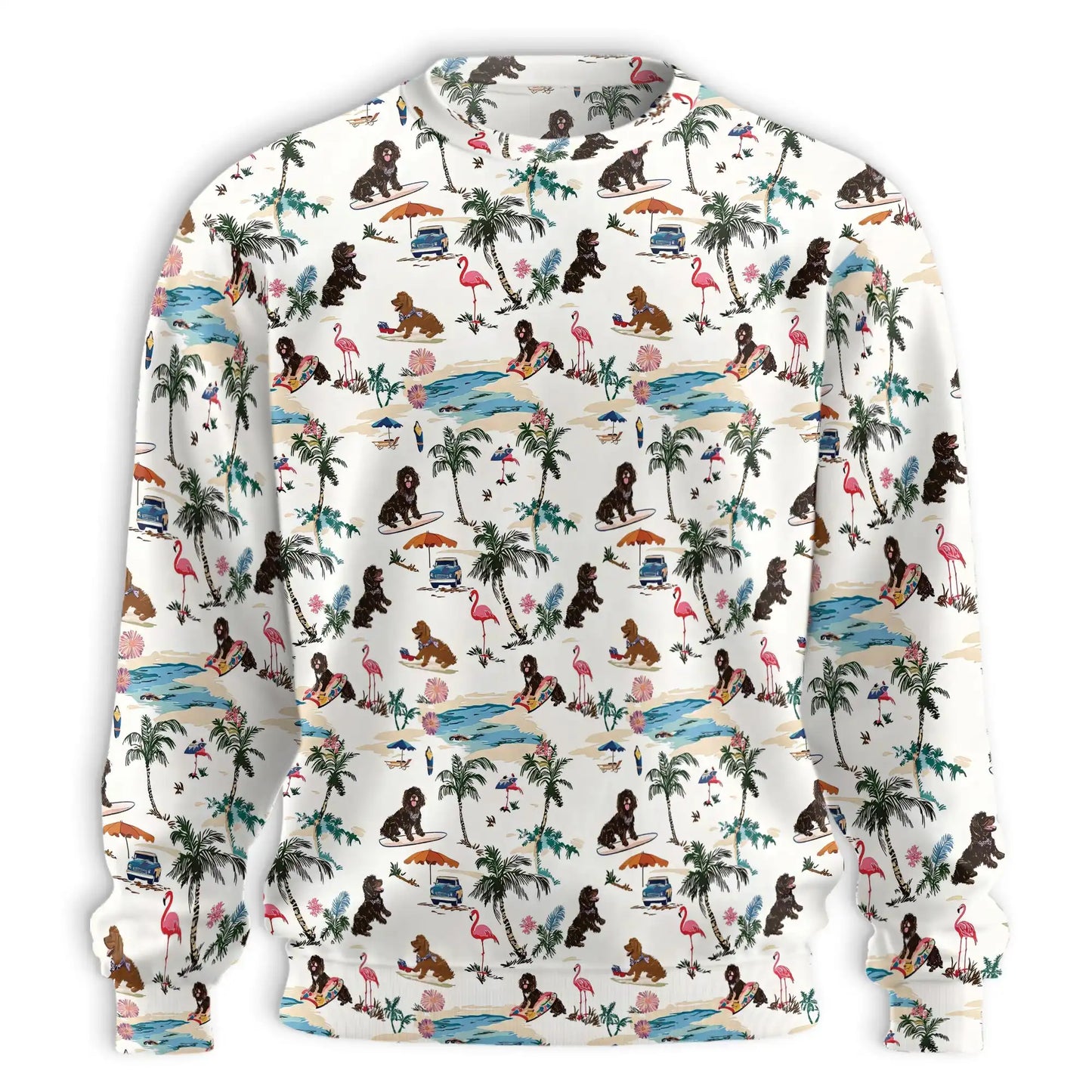 Tropical Dog Summer Sweatshirt, 3D All Over Print Beach Dog Crewneck Pullover for Men Women, Dog Lover Gift - Netecom