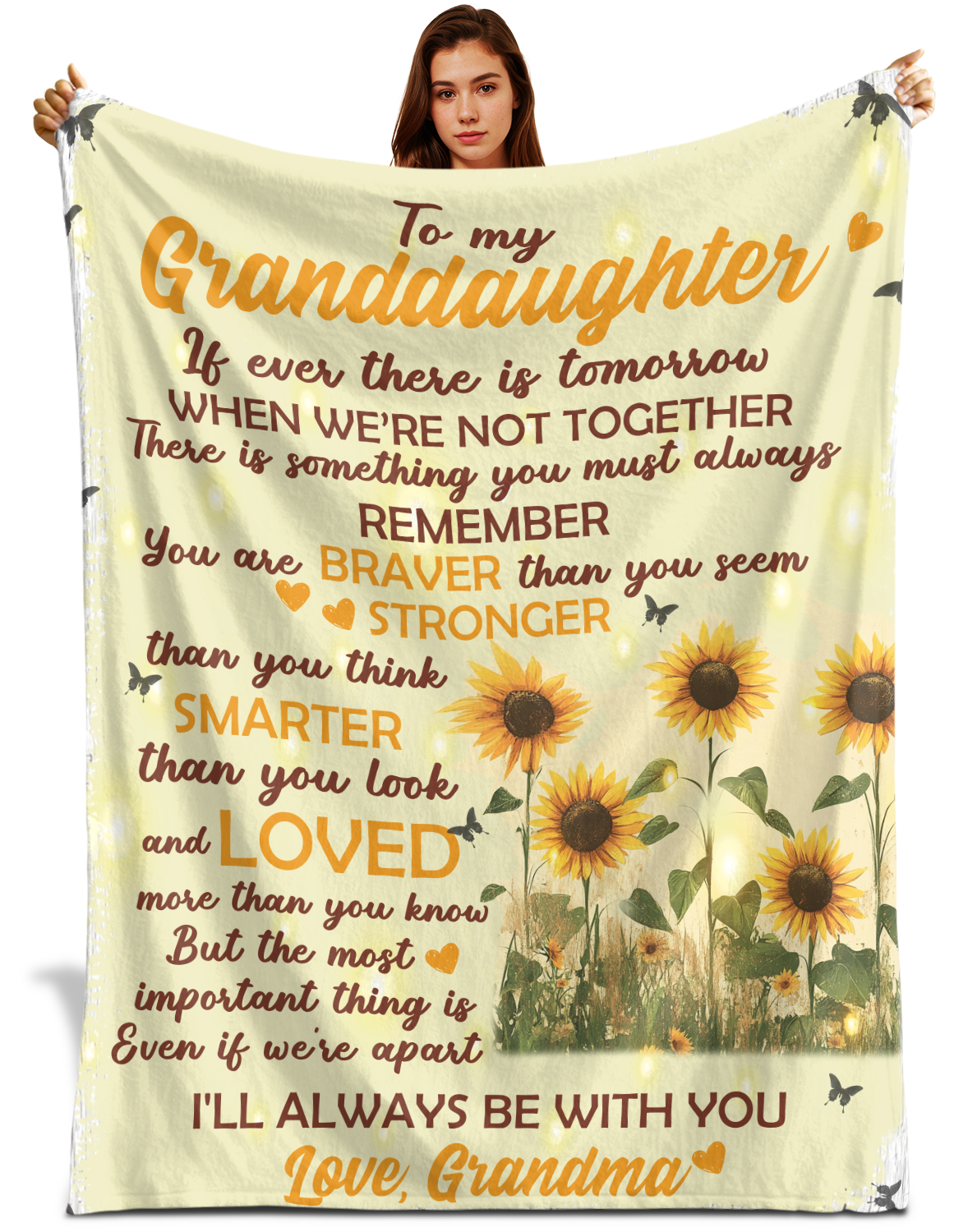 Netecom Personalized To My Granddaughter Blanket from Grandma and Grandpa, Ultra Soft Warm Sunflower Butterfly Throw Blanket for Couch, Bed or Sofa, Present for Christmas, Graduation or Anniversary