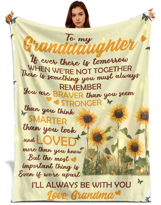 Netecom Personalized To My Granddaughter Blanket from Grandma and Grandpa, Ultra Soft Warm Sunflower Butterfly Throw Blanket for Couch, Bed or Sofa, Present for Christmas, Graduation or Anniversary