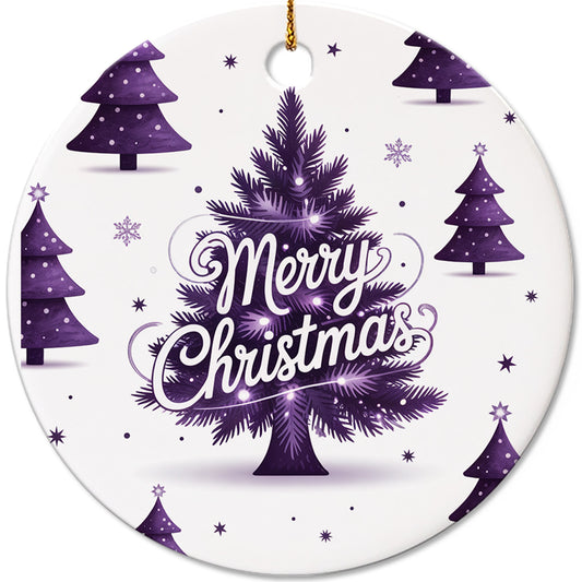 Netecom Vintage Purple Christmas Tree Ornament, Merry Christmas Ceramic Ornament for Xmas Tree Hanging Decorations Gift, Gifts for Friends & Family, Holiday Party Present