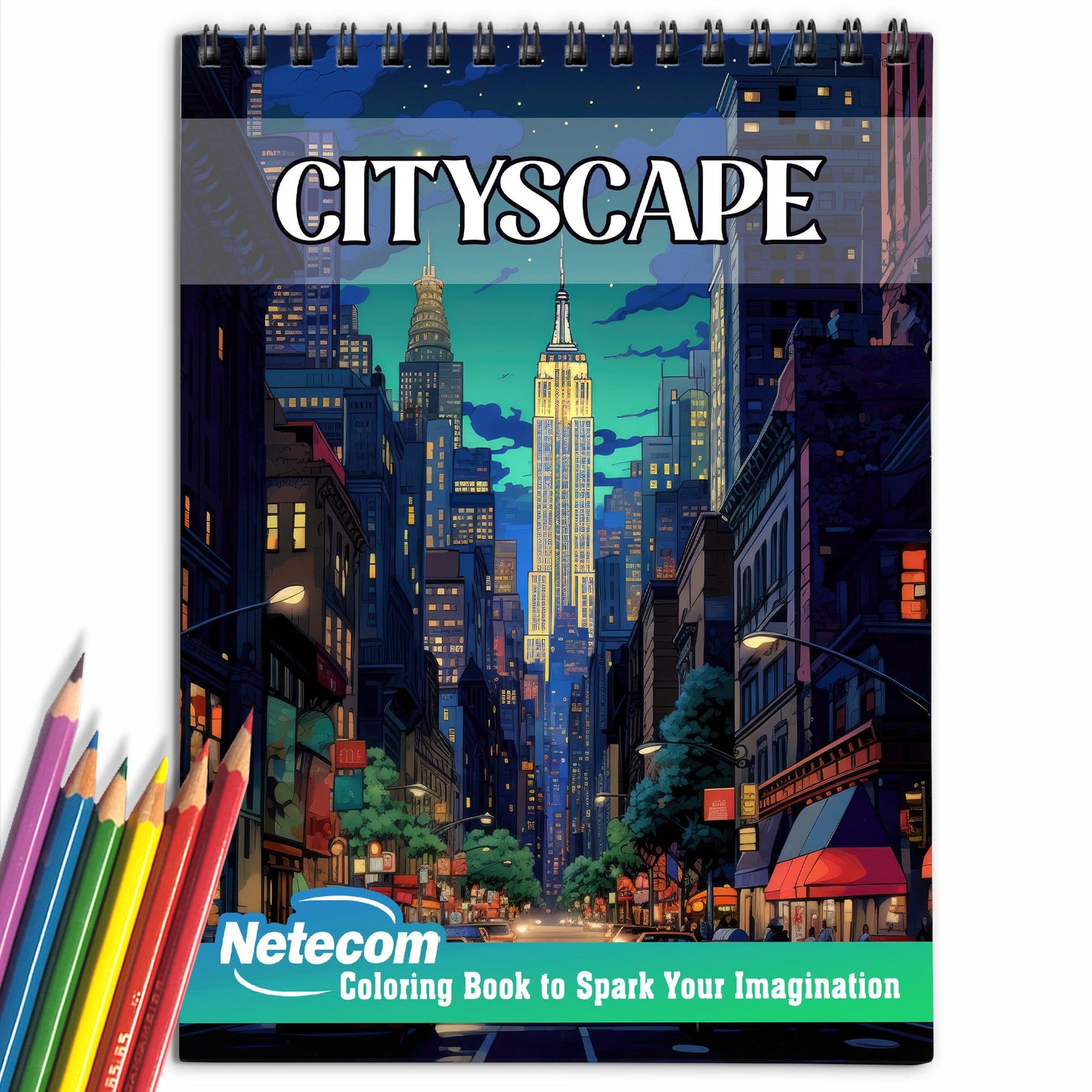 Cityscape Spiral Bound Coloring Book, Colors of the Metropolis with 30 Vibrant Coloring Pages Depicting the Spirit of Urban Environments