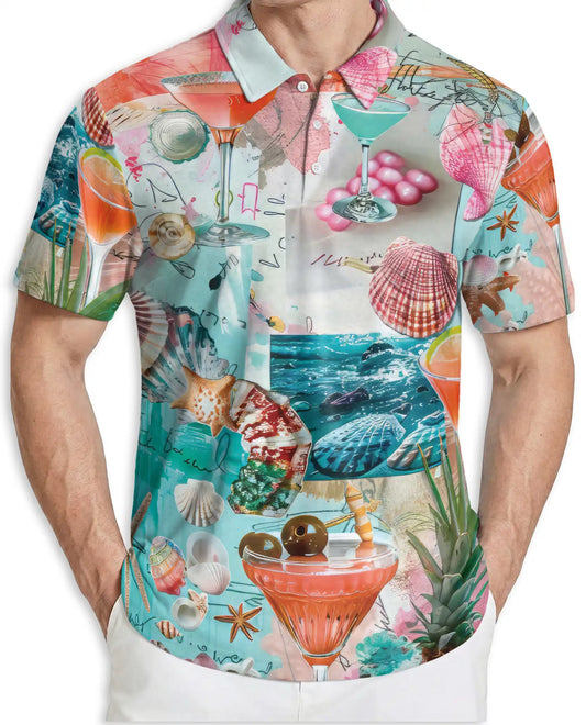 Tropical Beach Cocktail 3D Polo Shirt for Men – Coastal Summer Vacation Style | Netecom
