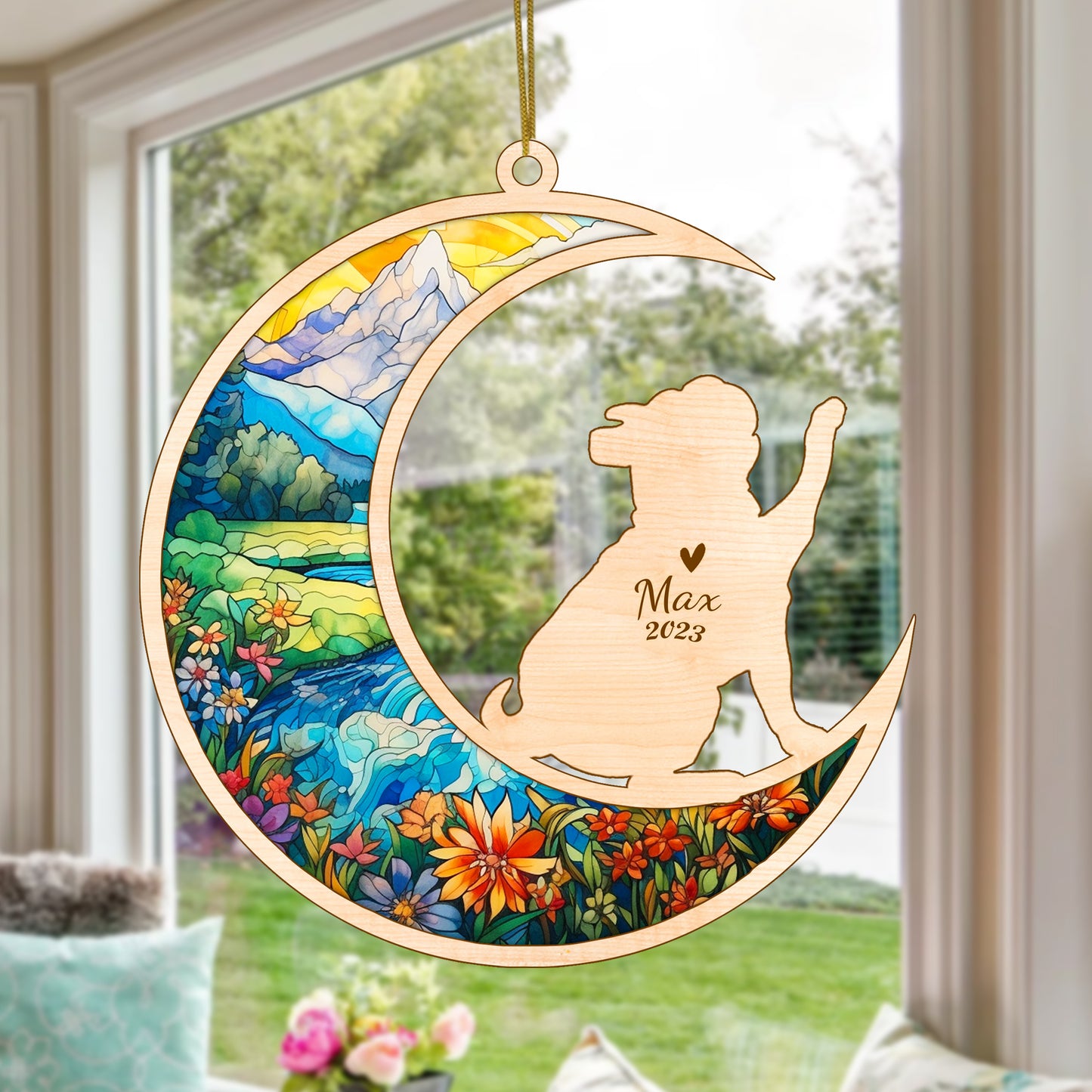 Netecom Bulldog Memorial Suncatcher, Personalized Bulldog Christmas Ornament with Name Date, Dog Death Sympathy Gift for Pet Loss Sun Catchers, Dog Grief Gift, Bereavement Gifts for Loss of Pet
