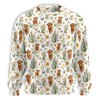Cute Highland Cattle Sweatshirt, 3D All Over Print Fluffy Cow Crewneck Pullover for Men Women, Highland Cow Lover Gift - Netecom