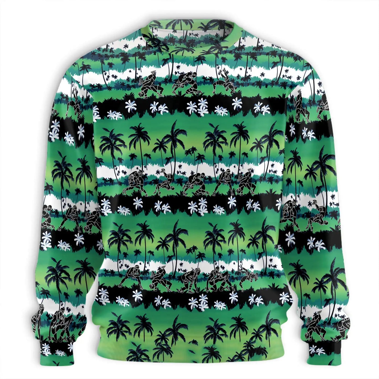 Wrestling Palm Tree Sweatshirt, 3D All Over Print Green Tropical Wrestling Crewneck Pullover for Men Women, Wrestler Gift - Netecom