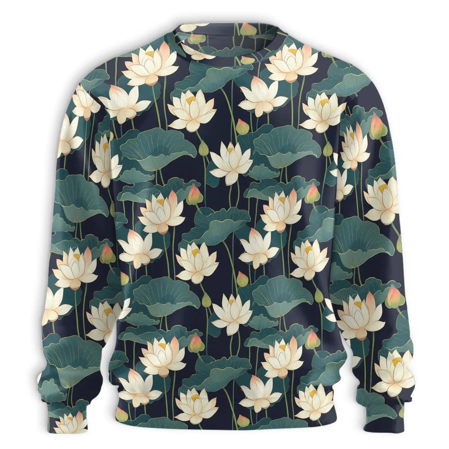 Lotus Pattern Sweatshirt, 3D All Over Print Floral Botanical Crewneck Pullover for Men Women, Lotus Lover Gift - Netecom