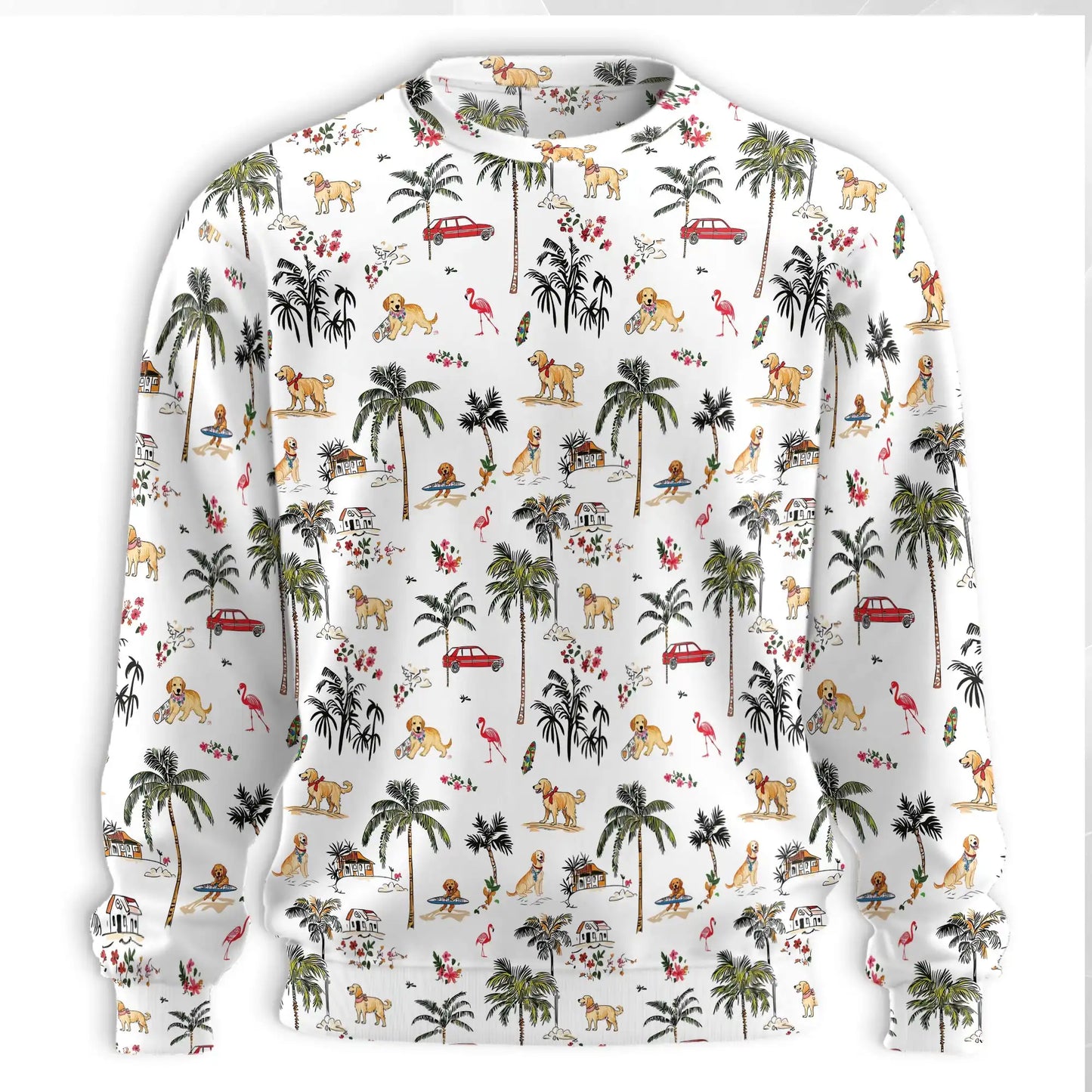 Golden Retriever Sweatshirt, 3D All Over Print Beach Dog Crewneck Pullover for Men Women, Golden Retriever Lover Gift - Netecom