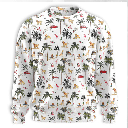 Golden Retriever Sweatshirt, 3D All Over Print Beach Dog Crewneck Pullover for Men Women, Golden Retriever Lover Gift - Netecom