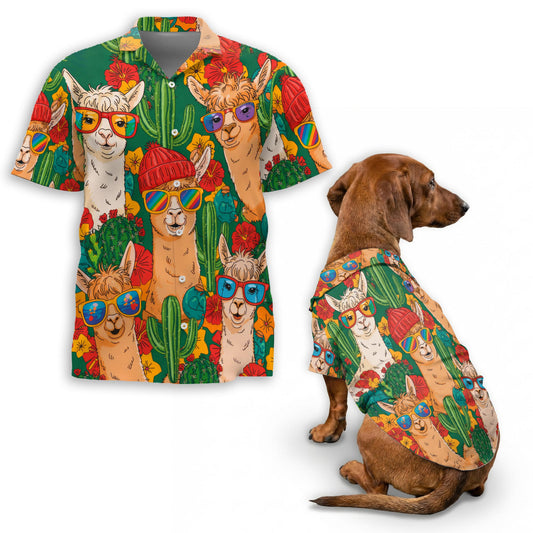 Netecom Matching Llamazing Tropical Llama Hawaiian Shirt for Dog and Owner, Aloha Summer Shirt, Llama Print Outfit for Pet and Human, Beach Vacation Casual Wear